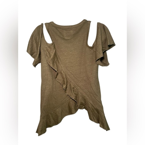 Chaser Moss Green Cold Shoulder Flutter Sleeve Linen Tee Shirt M NWT - Picture 3 of 6